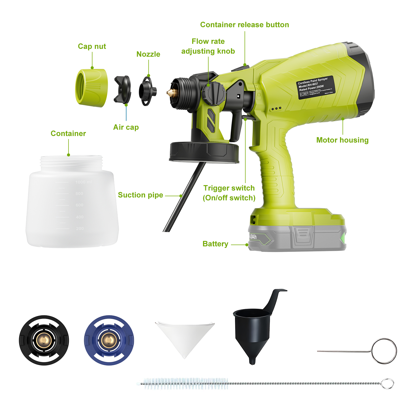 Heat Gun Paint Strip - 1000ML Cordless Electric Spray Gun For
